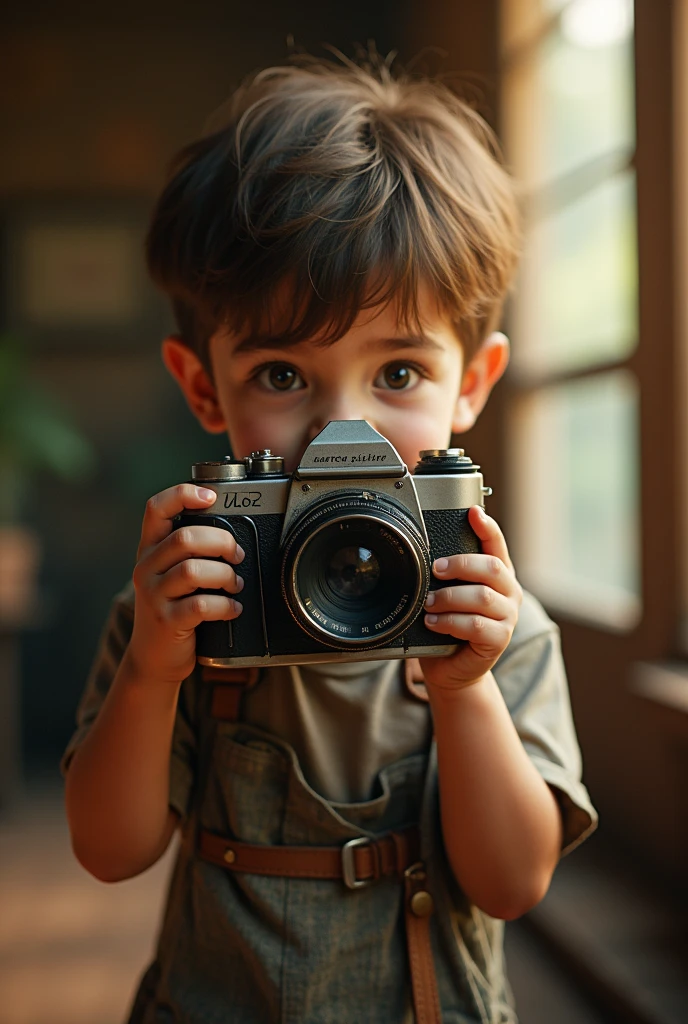 Boy holding senematict camera