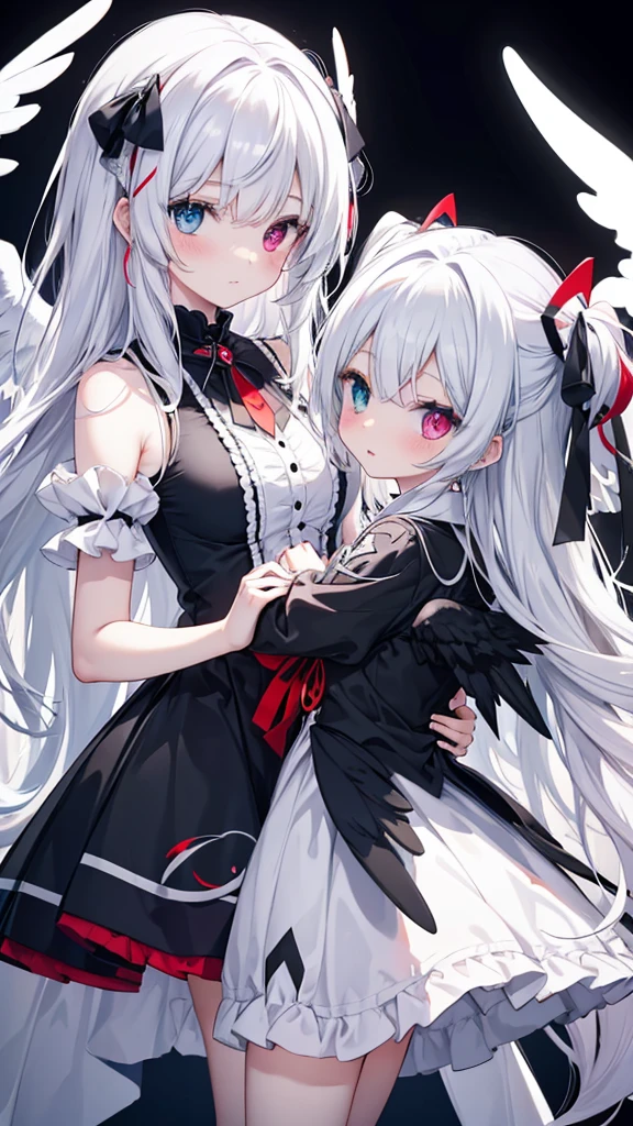 woman, red eyes, white long wavy hair, noble, like prince, sadistic smile, queen. her front hair is tied up. her dress are white like a fallen angel vibes. where dress like princess or queen. she sadistic and cruel women. like a strong Knight women