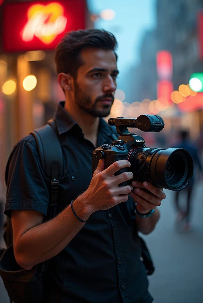 Guy holding senematict camera