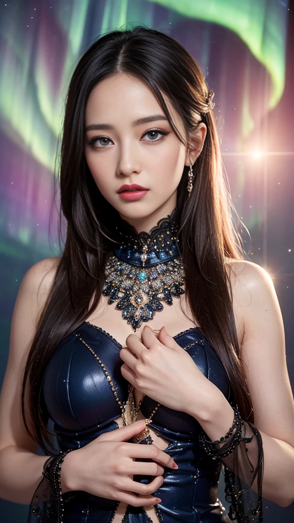 (((Masterpiece))), (16K, Beautiful model wearing AI original fashion, full body), Vibrant colors, Glossy screen, Portrait, Walking the runaway, Beautiful face, Dark eye makeup, Hairstyle according to AI original fashion, (fashion show, top quality, radiant skin, perfect human body structure),