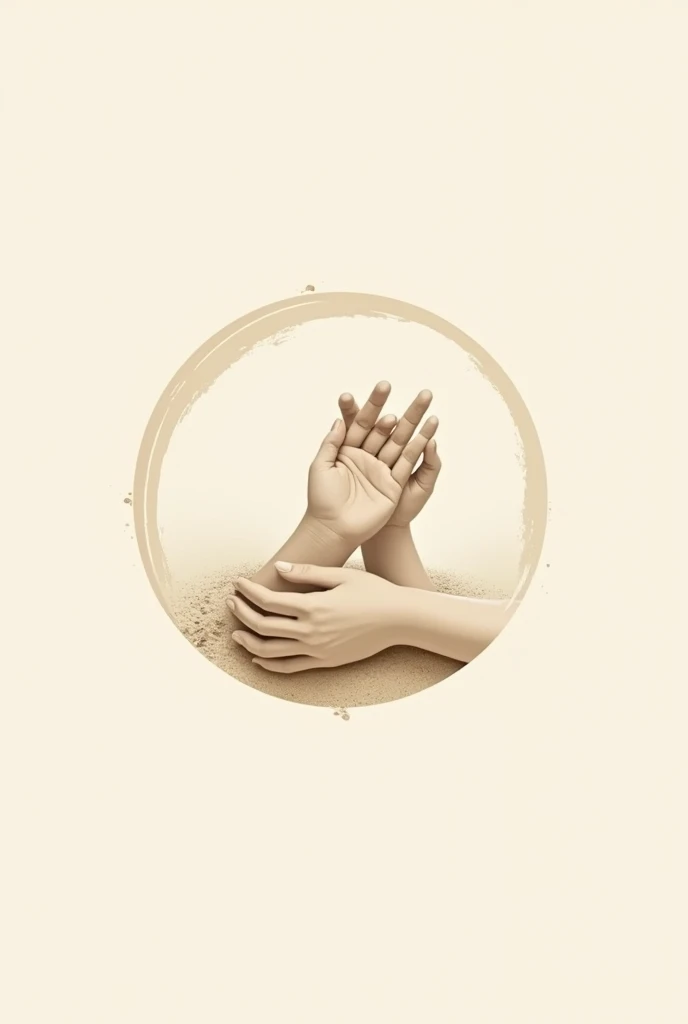 Logo rond minimaliste abstrait avec des mains qui font de la poterie avec du sable