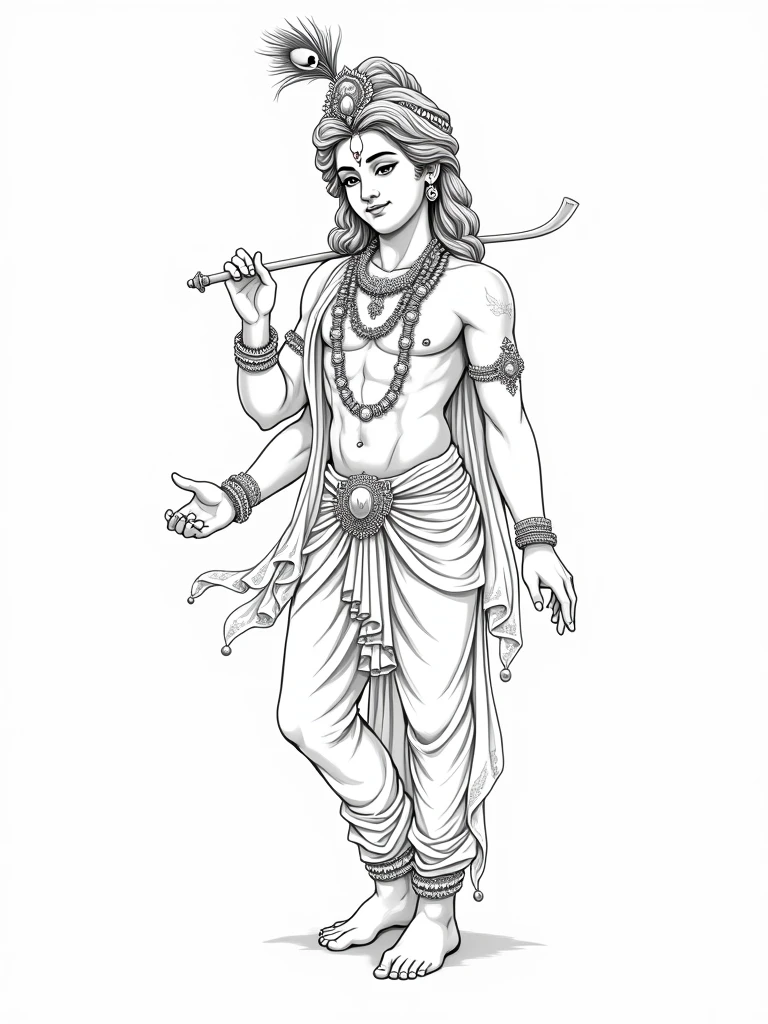 krishna in vector pen line drawing,