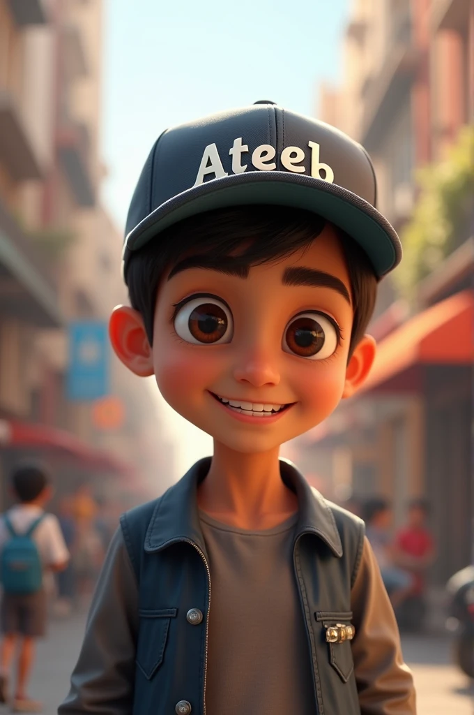 boy with cap which has ateeb written on it