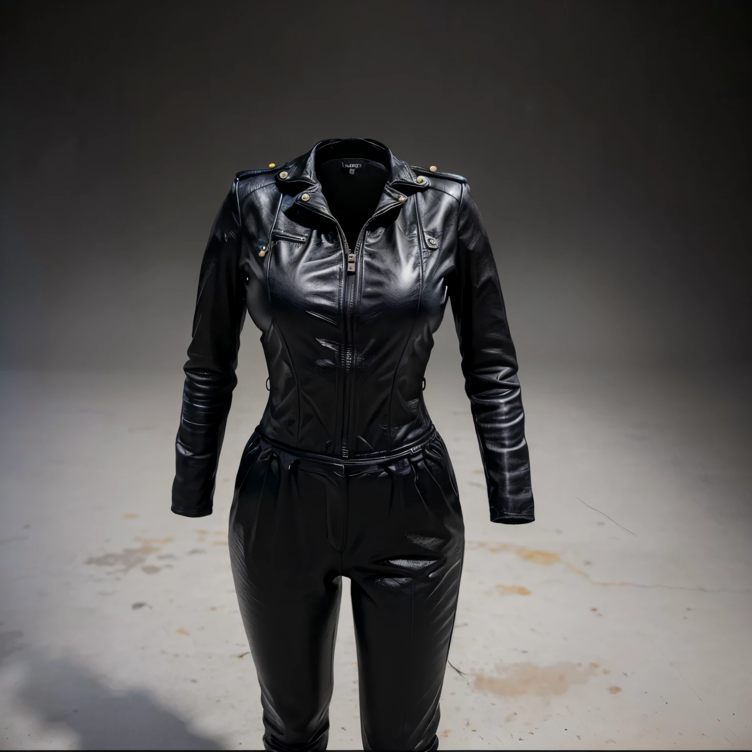 (invisible, no humans, headless, handless, legless:1.5), (cute big breast), Jumpsuits and ties, Black leather pants, black leather jackets around the body,
(8k, RAW photo, best quality, masterpiece:1.2), (realistic, photo-realistic:1.37),photon mapping, radiosity, ((Hasselblad photography)),physically-based rendering
