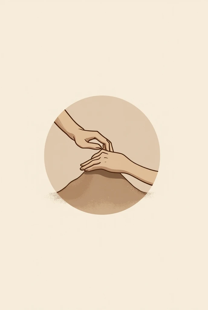 Logo rond minimaliste abstrait avec des mains qui font de la poterie avec du sable
