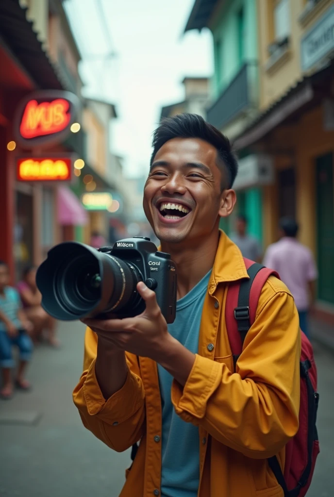 Pinoy Guy smile holding senematict camera