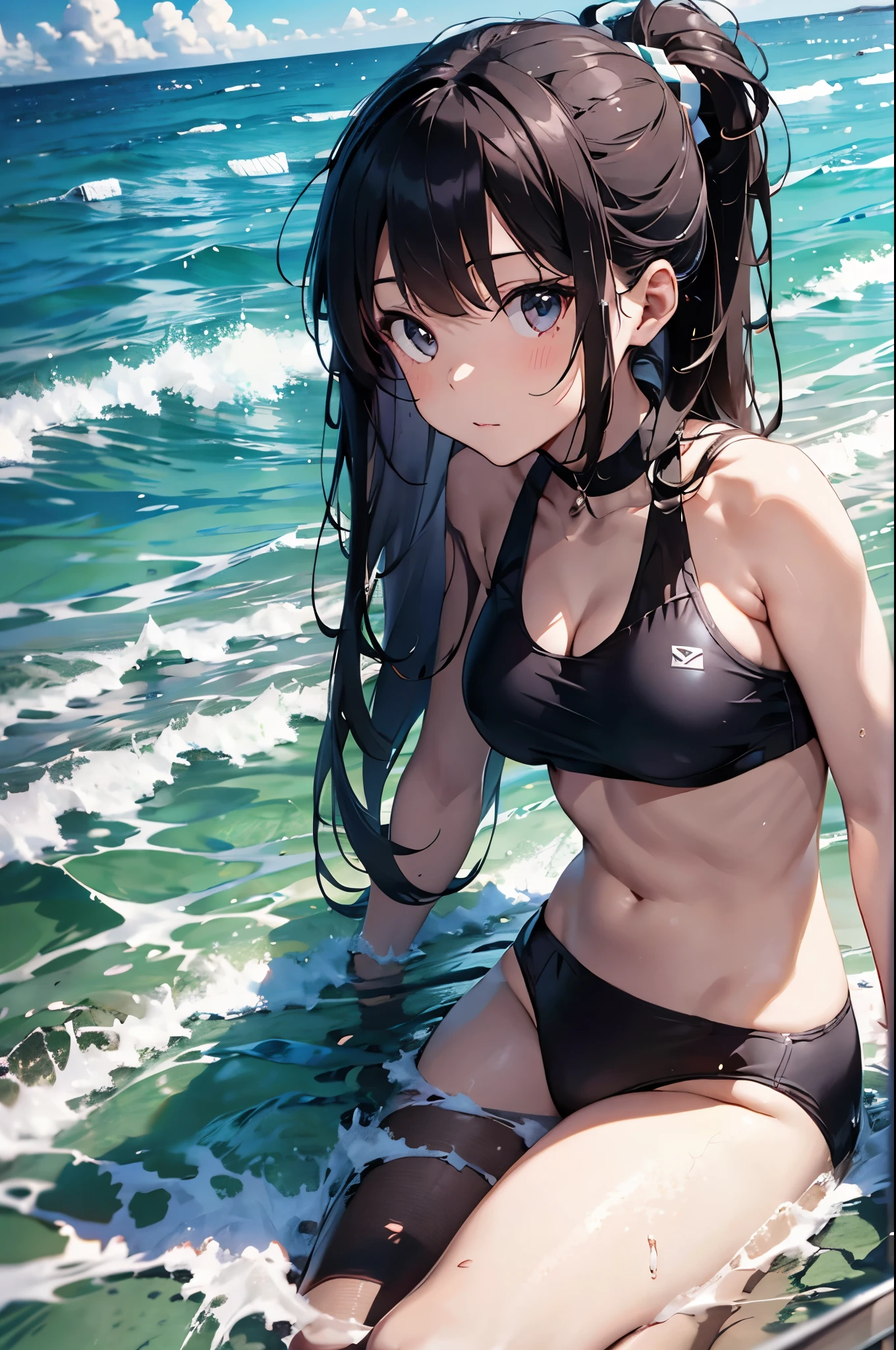 4K,8k,High resolution,
One beautiful young woman,Silver Hair、ponytail、
(Soft Saturation:1.3), (Fair skin:1.2),
(ultra-Detailed Background, Detailed Background), Bokeh,
break&#39;Smiling portrait.,
When viewed from the front, The composition is symmetrical,
Looking straight at you with serious eyes,
break Swimwear, Colorful Bikinis, Center of chest, 
Outdoor, Sea surface, null, sunlight,Summer beach, Sandy Beach,
Strong light, Front lighting, 
(Teen:1.3), (Cowboy Shot:1.2),
Front brake angle,
View your viewers,
Dynamic pose,
sitting on the beach

Seaweed、Seaweed、Seaweed、Seaweed、Seaweed、Seaweed、Seaweed、