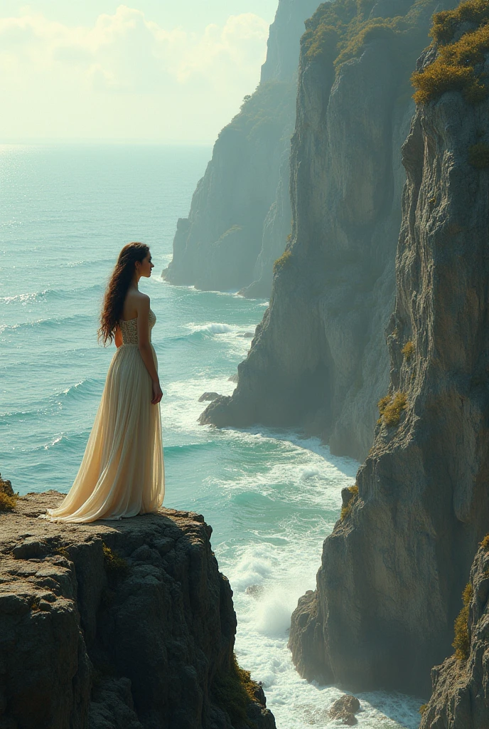 arafed woman standing on a cliff overlooking a body of water, xintong chen, qichao wang, damien tran, yihao ren, wenjun lin, ryan jia, the ocean in the background, ocean in the background, emmanuel shiu, photo taken in 2 0 2 0, taken in 2 0 2 0, leng jun, leslie zhang