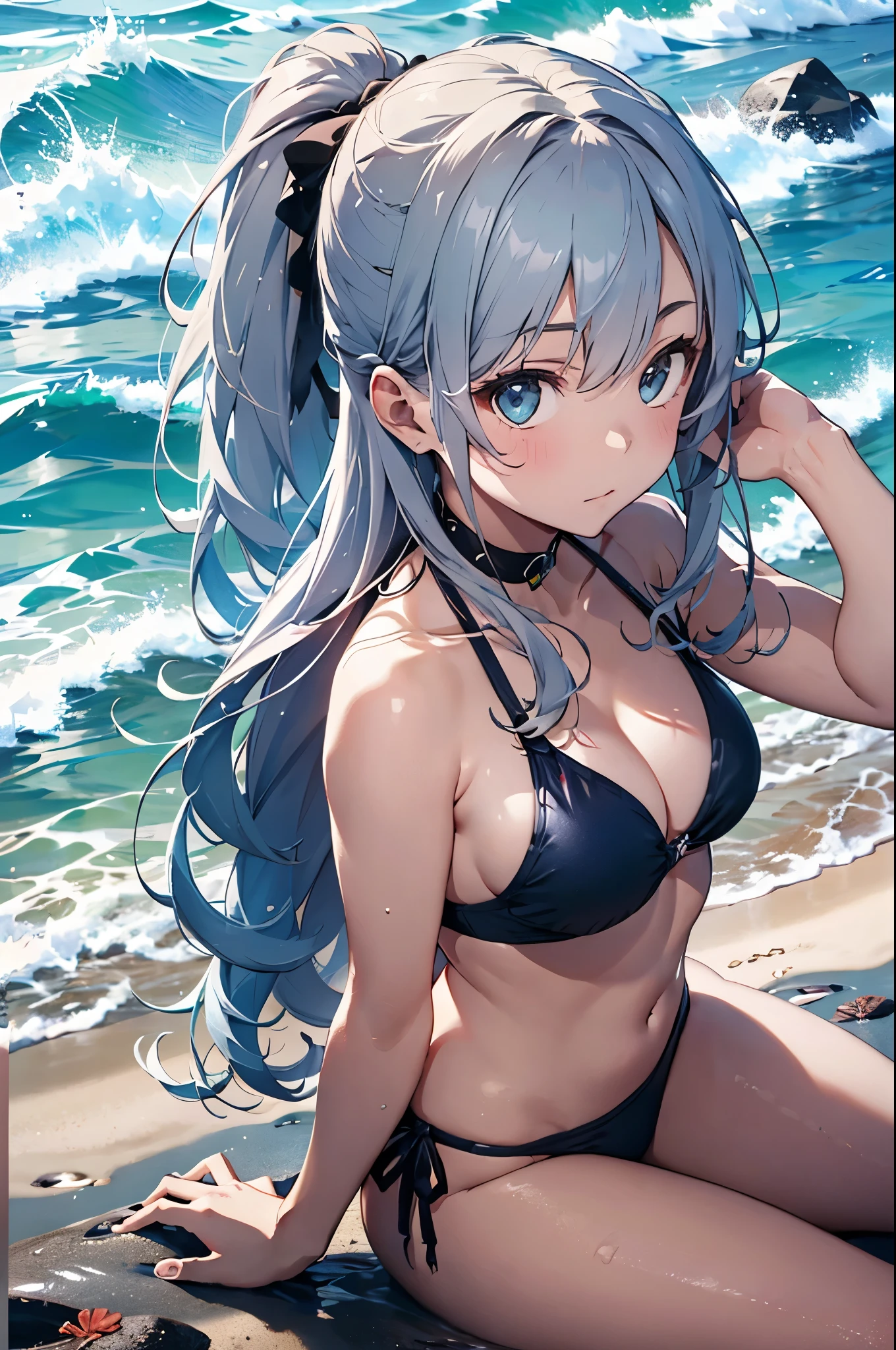 4K,8k,High resolution,
One beautiful young woman,Silver Hair、ponytail、
(Soft Saturation:1.3), (Fair skin:1.2),
(ultra-Detailed Background, Detailed Background), Bokeh,
break'Smiling portrait.,
When viewed from the front, The composition is symmetrical,
Looking straight at you with serious eyes,
break Swimwear, Colorful Bikinis, Center of chest,
Outdoor, Sea surface, null, sunlight,Summer beach, Sandy Beach,
Strong light, Front lighting,
(:1.3), (Cowboy Shot:1.2),
Front brake angle,
View your viewers,
Dynamic pose,
sitting on the beach
Seaweed、Seaweed、Seaweed、Seaweed、Seaweed、Seaweed、Seaweed、