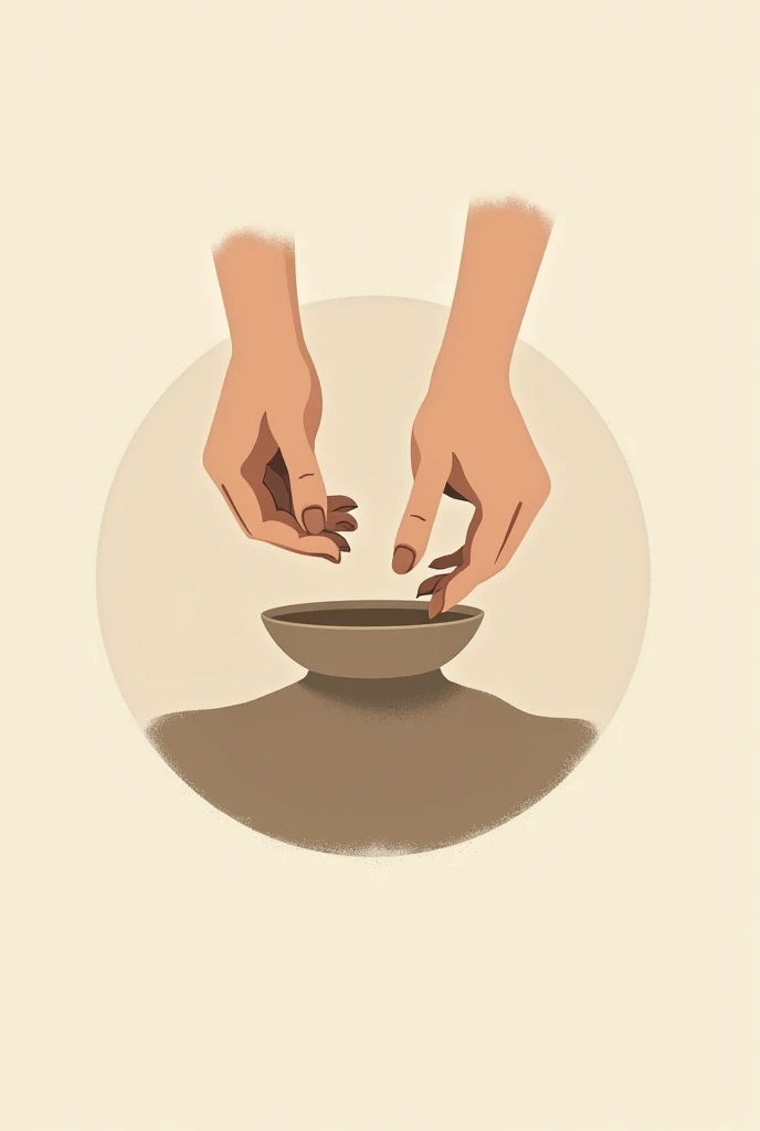 Logo rond minimaliste abstrait avec des mains qui font de la poterie avec du sable