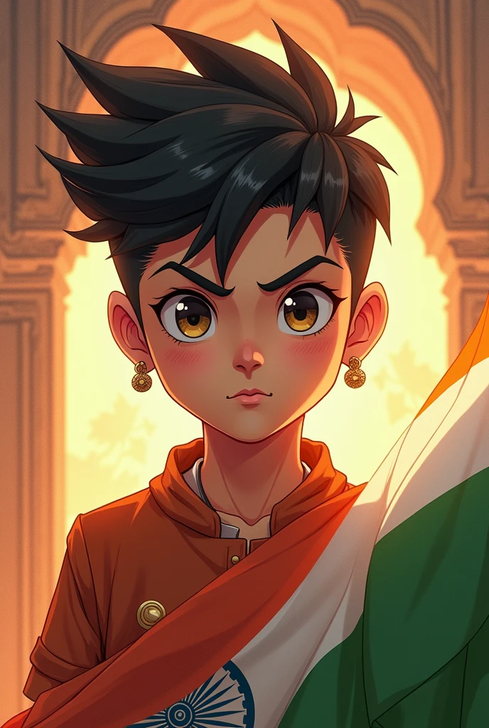 Create an image of an anime boy and show indian national feeling