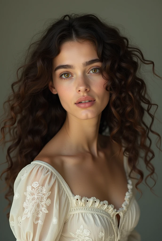 Real girl with curly hair in Western dress