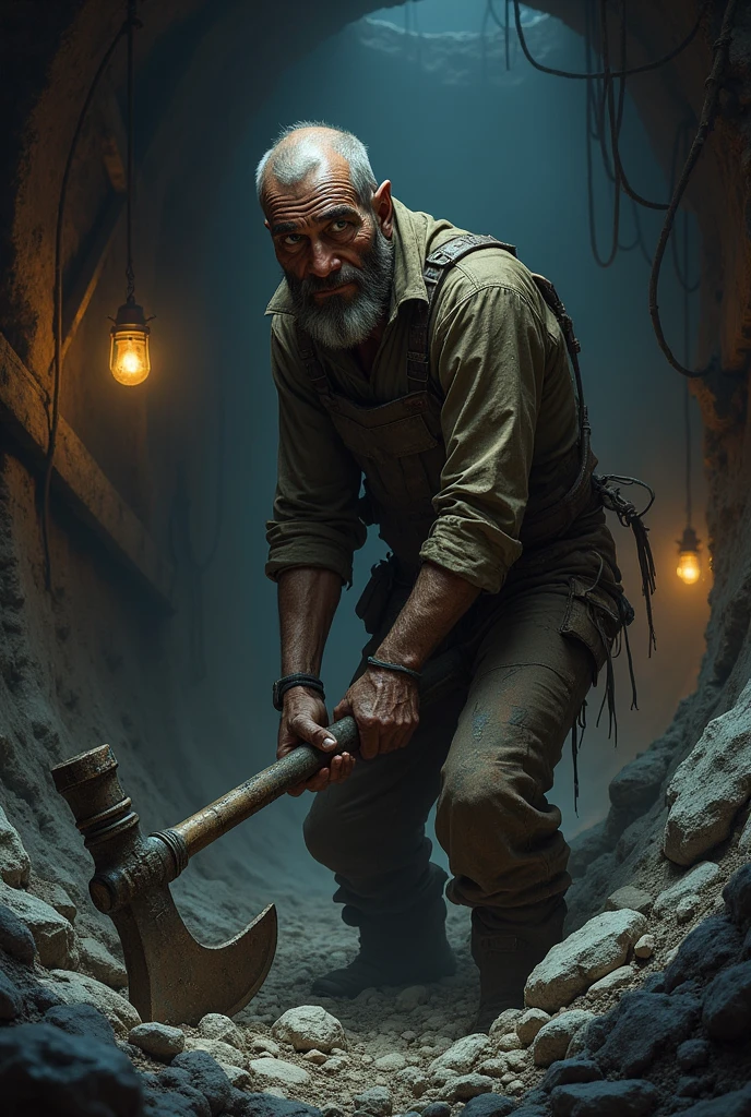 skinny miner working in the mine
