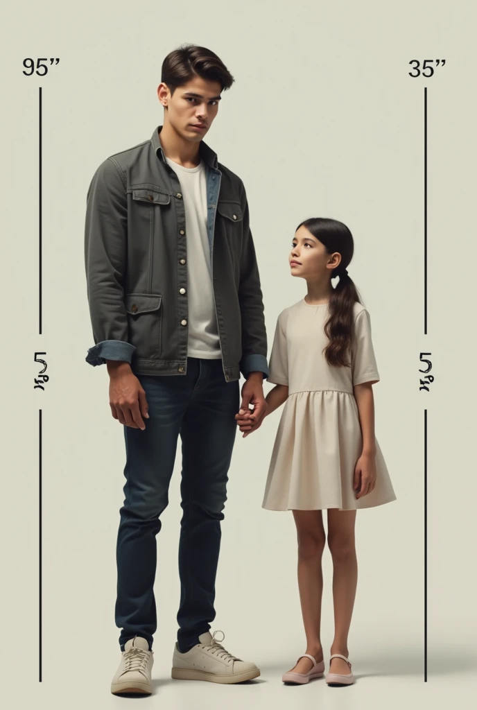 Make a image of where the boy's height is 6 feet 5 inch and girl' s height is 5 feet 6 inch