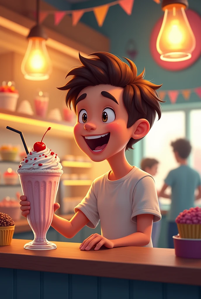 The birthday boy comes to the store to spend money in the month of his birthday,Buy you a milkshake。