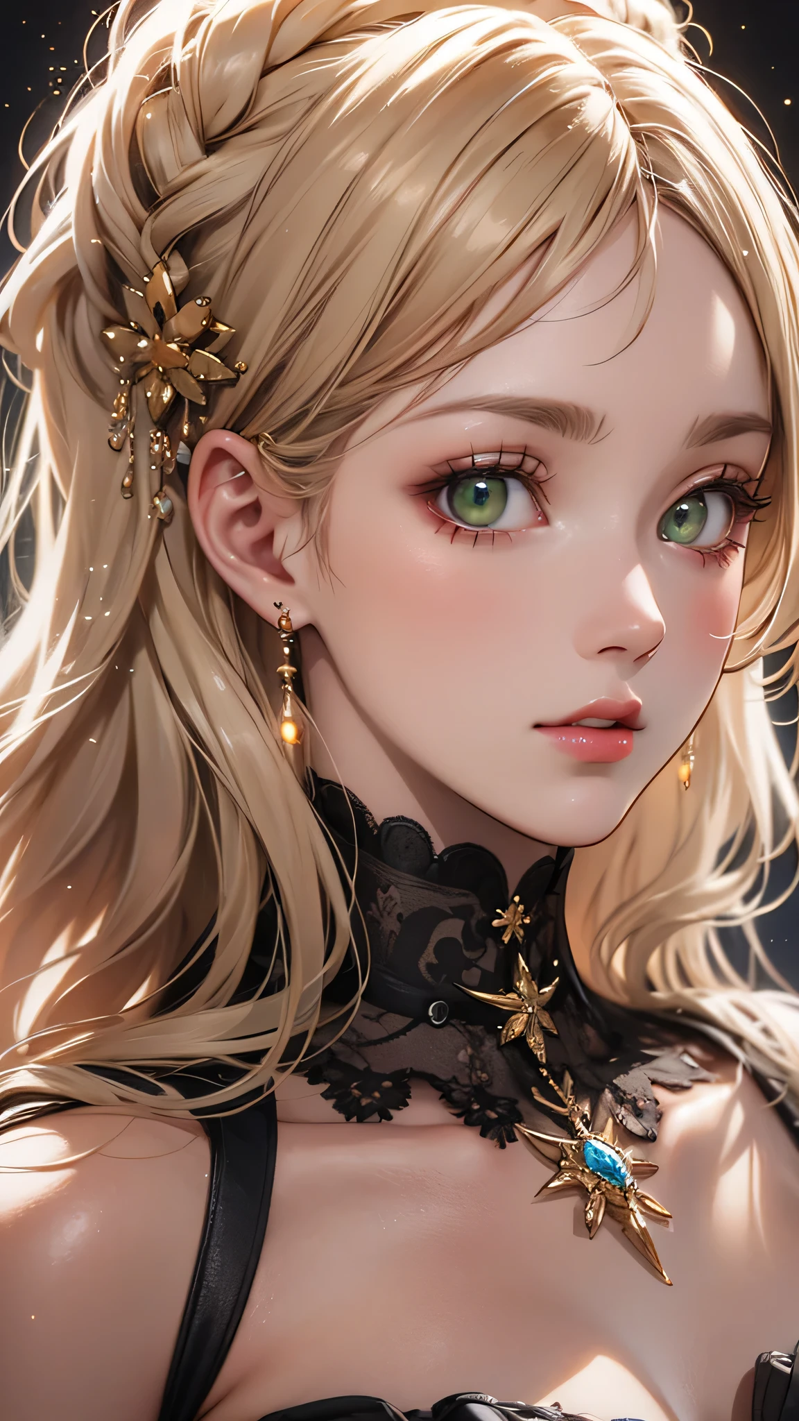 Immerse yourself in the elegance and sophistication of this beautiful blonde with captivating sparkling green eyes.. Utilizing 3D technology and Octane rendering at 8K resolution、Her detailed face is rendered in a hyper-realistic way。. Exquisite sharp details and smooth rendering style, Combined with film studio lighting, It will make this work of art a true masterpiece.. We hope ArtStation will become a trendsetter in the digital art community.、Get ready to turn heads.