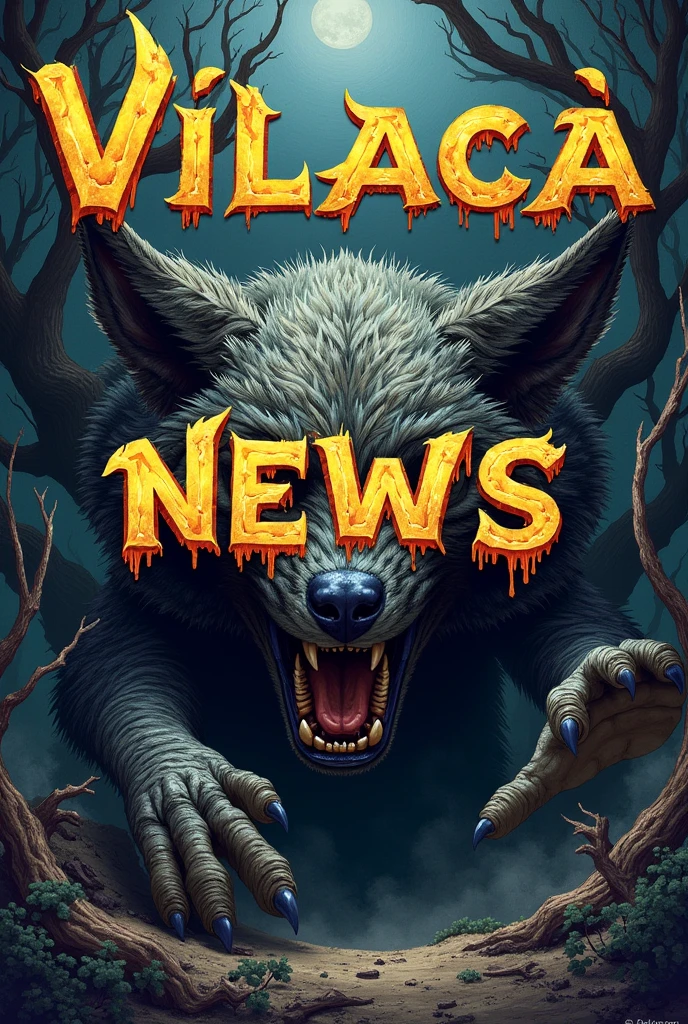 Make a drawing with the word Vilaça news for the cover of a newspaper, more animalistic and detailed  