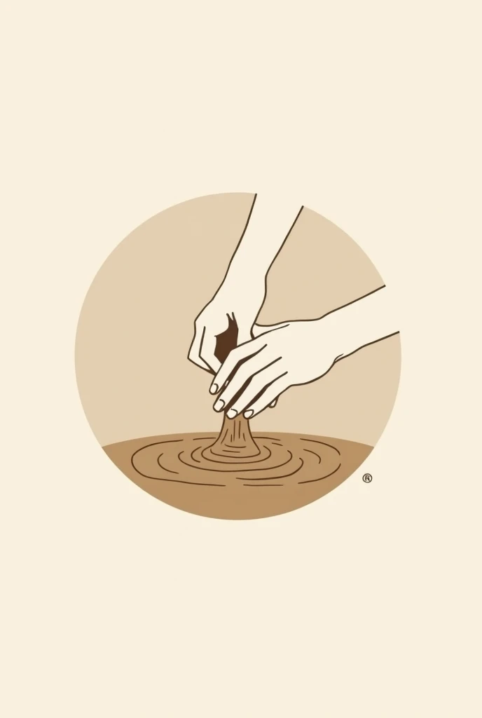 Logo rond minimaliste et abstrait avec des mains qui font de la poterie avec du sable