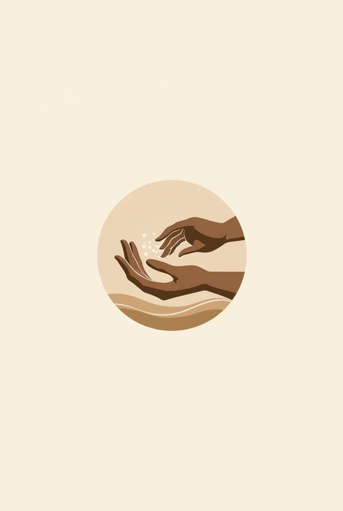 Logo rond minimaliste et abstrait avec des mains qui font de la poterie avec du sable