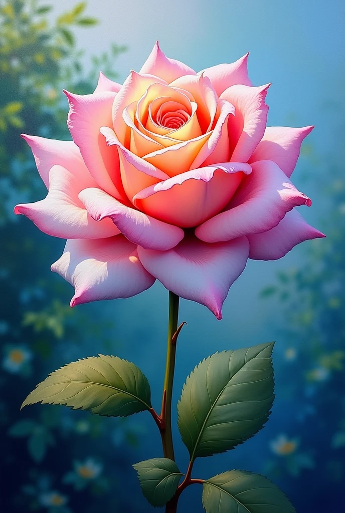 Une Rose au couleur du drapeau trans, peinture à l'huile dans le style impressioniste