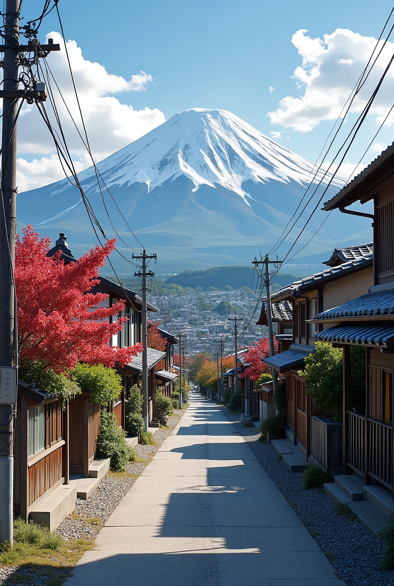 Typical Japanese village life in the 2020s. Mt. Fuji in the background