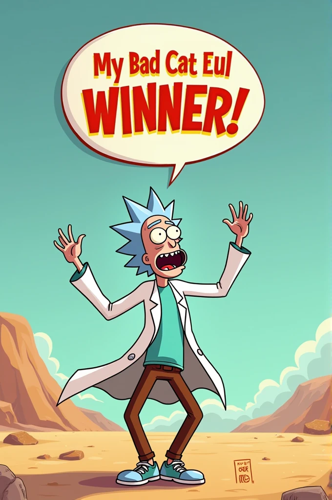 Rick de Rick et morty fait un top 1 fortnite et dab en disant "i am Rick thé winner" le texte et écrit dans une bulle comme dans le comics 