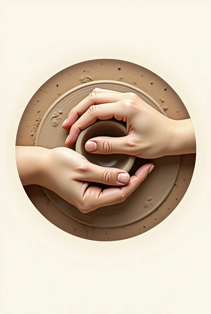 Making a round logo for a brand name with two hands making pottery with sand