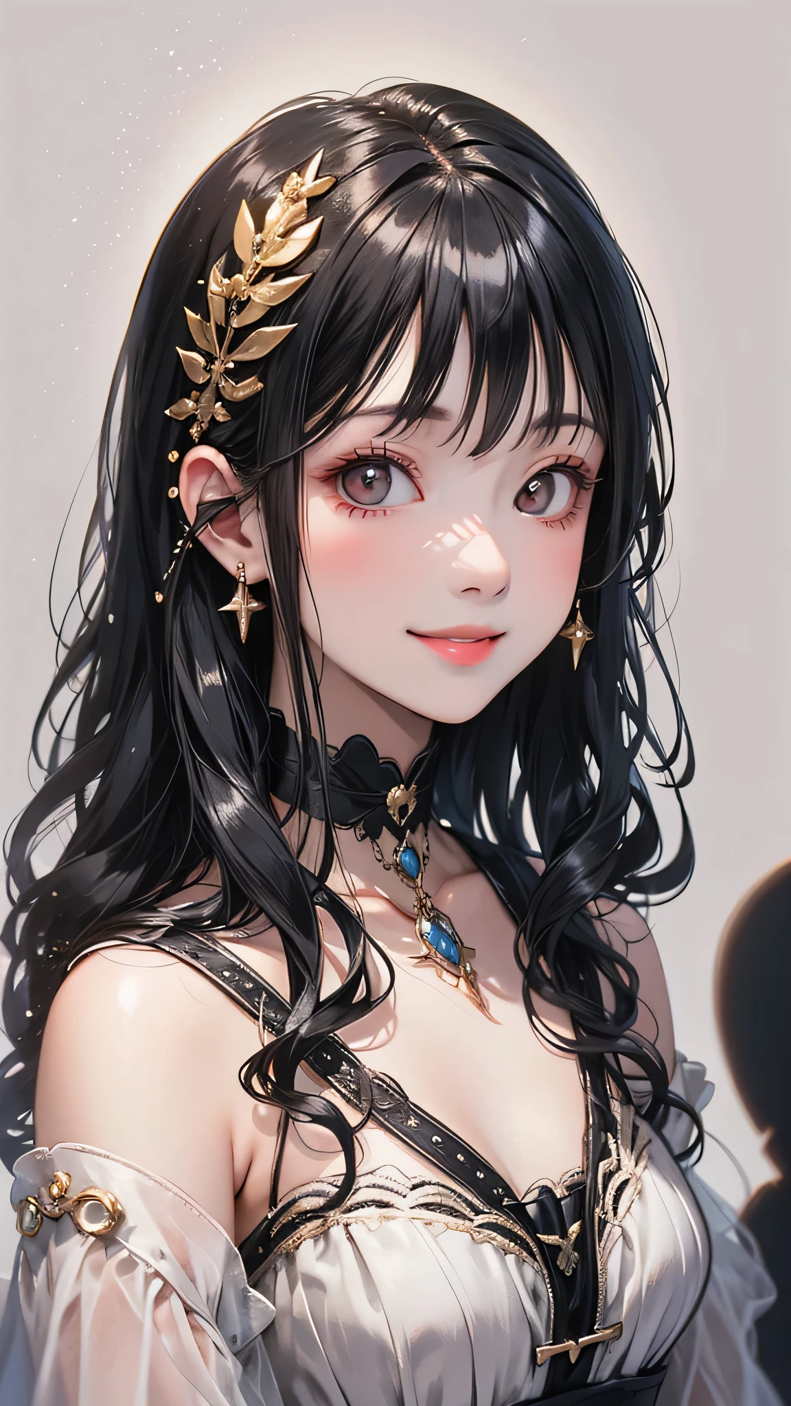 smile, Black Hair, Delicate face, To the audience, masterpiece, Highest quality, Super Fine, Best Shadow , Disney Style, Best lighting , Cinematic Light , White skin color