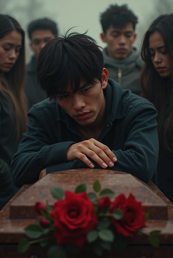Boy crying at his girlfriend's funeral