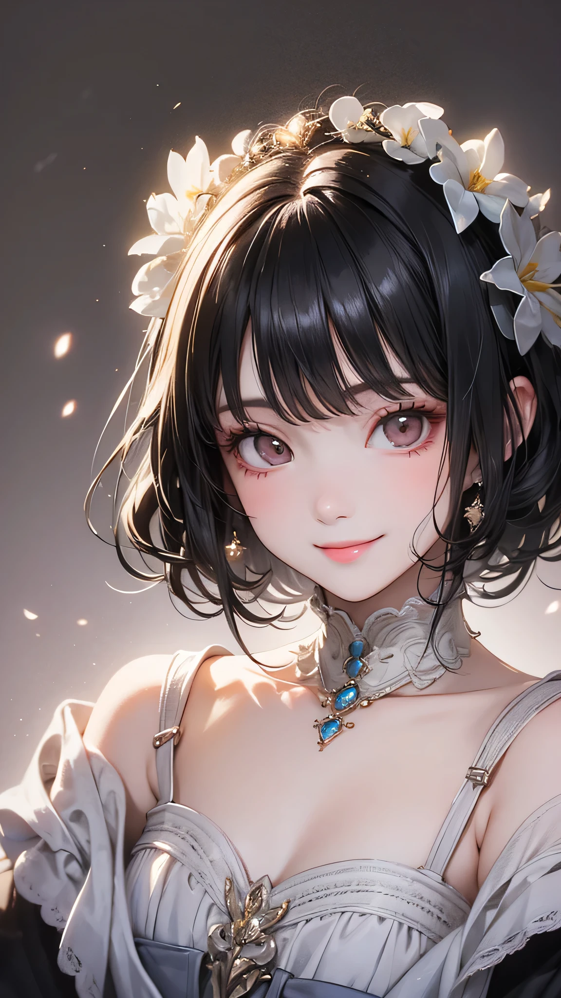 smile, Black Hair, Delicate face, To the audience, masterpiece, Highest quality, Super Fine, Best Shadow , Disney Style, Best lighting , Cinematic Light , White skin color