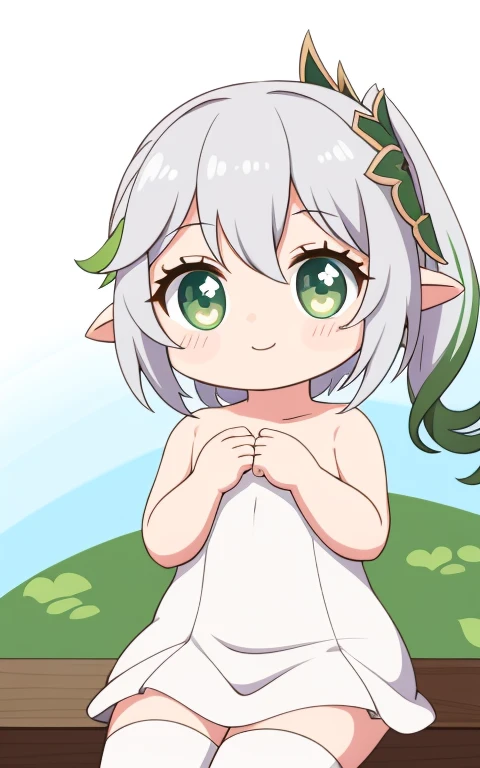 nude, naked, loli, flat chest, outside, open mouth, smiling, daylight, short, small, pointy ears, elf ears