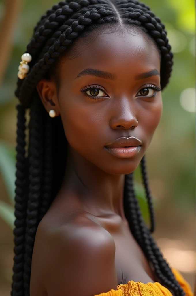 Belle fille chocolat africaine/malienne avec les cheveux tressés