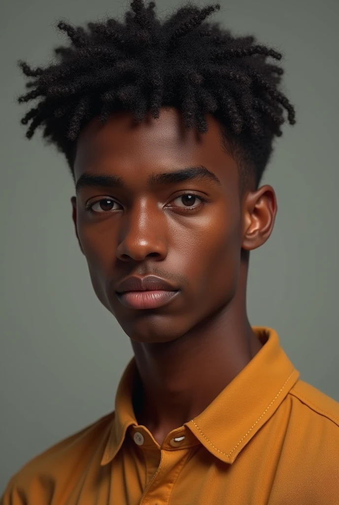 (Breakdomain),(Young 17-year-old boy, with average physical appearance and a height of 1.80 m.), (Dark skin color: 2.0), his eyes are brown and his hair is short, black and curly. His face has mixed features, with a thick, flat nose, and a large but slightly thin mouth. His size is athletic and very average for a normal teenager, with normal average muscles. He walks with confidence, his expression serious, but his eyes shine with restrained energy. His presence is imposing and magnetic, drawing the attention of everyone around him.)