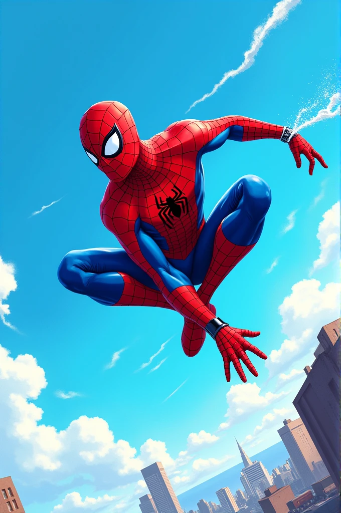 Sky blue Spiderman, Swinging ,2d