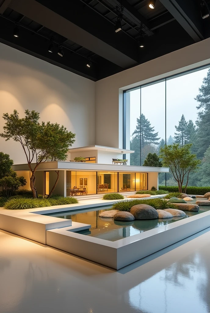 create an architectural showroom car followed by a retro architectural style. An architect model ( not a car). Landscape architect, realistic render.
A showroom car