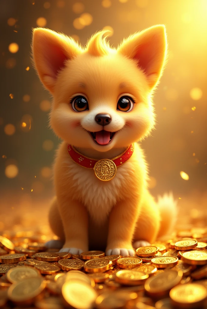 Gold Mountain, Gold coins, dog, Gold coins이 하늘에서 쏟아진다. Dazzling Gold, Golden Light, Golden Box, Gold coins,