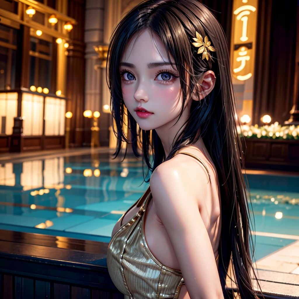 One Girl，(とてもcute少女:1.3)，masterpiece，Highest quality，High resolution，Symmetrical，Straight，Photorealistic，RAW Photos，Ray Tracing，Physically Based Rendering，beautiful girl，(:1.3)，cute，Big eyes，(detailed pupils:1.2)，(The face is facing straight ahead:1.3)，Body facing forward，Beautiful nose，High nose，Upturned nose，Fuller lips，Short black hair，ponytail，short hair，Detailed eyelashes，Thin eyebrows，Very fine grain definition，(Symmetrical eyes，Golden Ratio:1.3)，(Face close-up，Face Focus:1.0)，Small breasts，Slim figure，Short neck，White swimsuit，White Bikini，Ocean，Southern Island，Blue sky，White cloud，Portrait，View Viewer，Upper Body，Cinema Lighting，High resolution，Very detailed