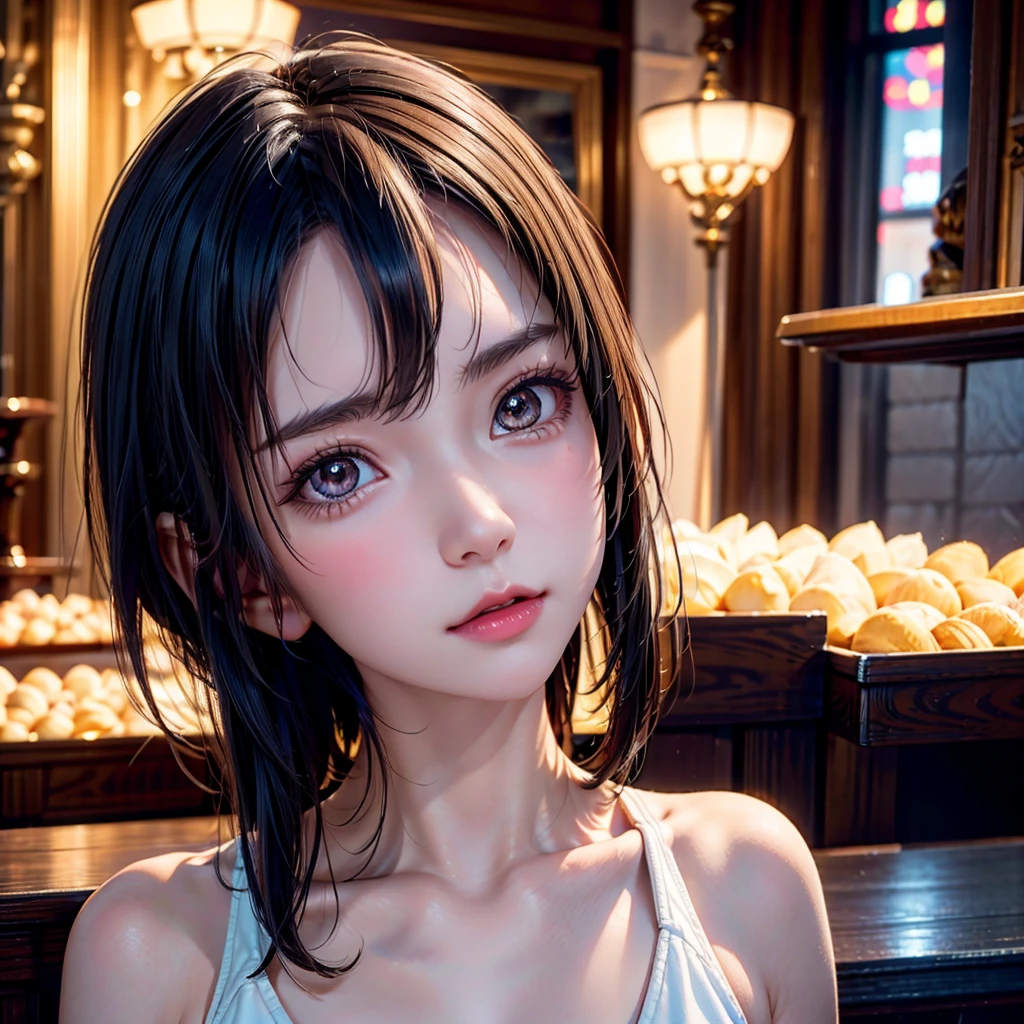 One Girl,(とてもcute少女:1.3),masterpiece,Highest quality,High resolution,Symmetrical,Straight,Photorealistic,RAW Photos,Ray Tracing,Physically Based Rendering,beautiful girl,(:1.3),cute,Big eyes,(detailed pupils:1.2),(The face is facing straight ahead:1.3),Body facing forward,Beautiful nose,High nose,Upturned nose,Fuller lips,Short black hair,ponytail,short hair,Detailed eyelashes,Thin eyebrows,Very fine grain definition,(Symmetrical eyes,Golden Ratio:1.3),(Face close-up,Face Focus:1.0),Small breasts,Slim figure,Short neck,White swimsuit,White Bikini,Ocean,Southern Island,Blue sky,White cloud,Portrait,View Viewer,Upper Body,Cinema Lighting,High resolution,Very detailed