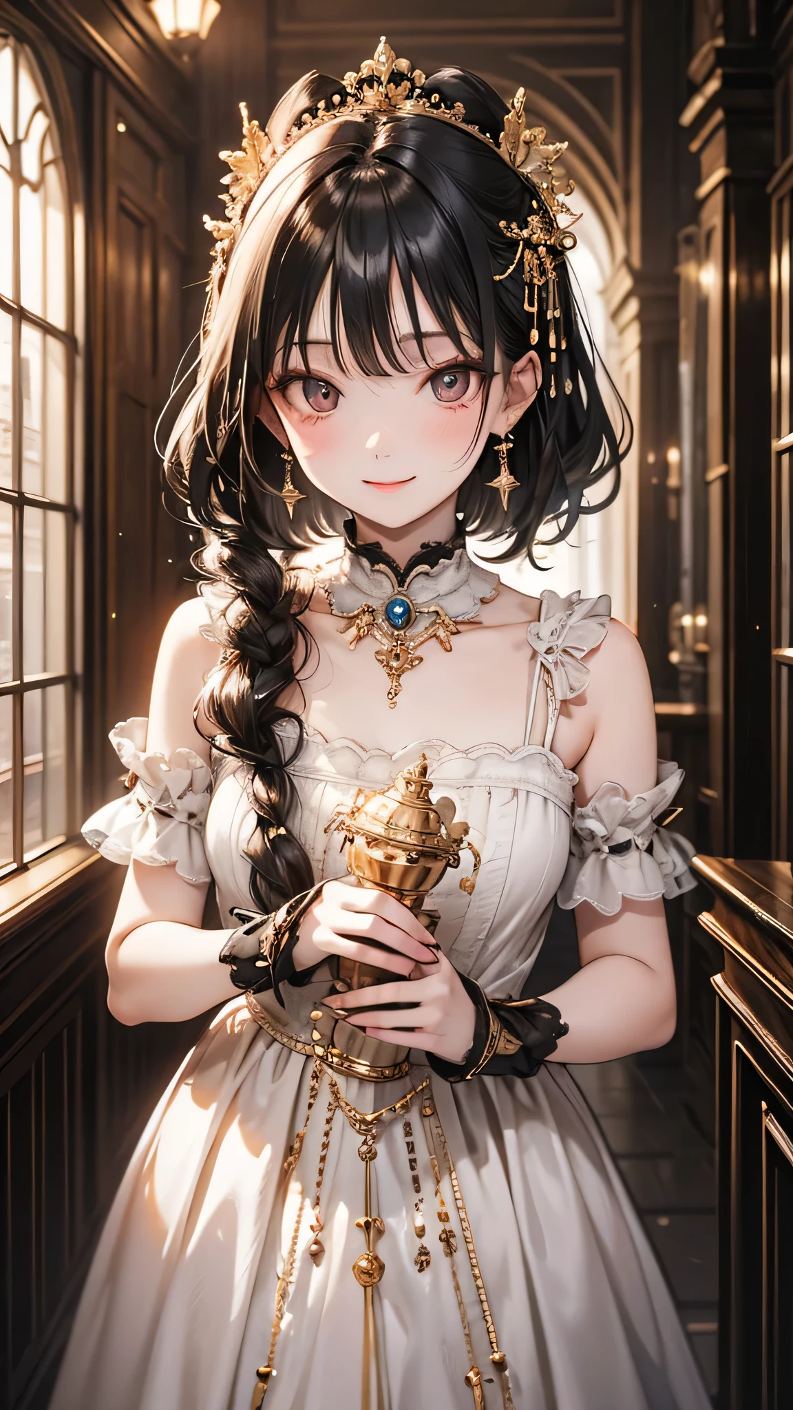 smile, Black Hair, Delicate face, To the audience, masterpiece, Highest quality, Super Fine, Best Shadow , Disney Style, Best lighting , Cinematic Light , White skin color