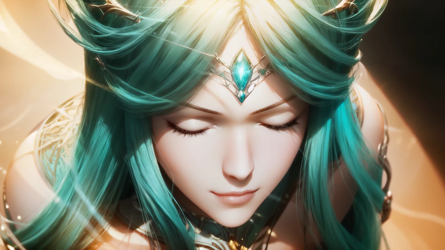 Style-SylvaMagic, award winning character concept art of a beautiful dryad sitting against a citrus tree, in a beautiful orange citrus grove, citrus fruit in trees, amazing body, smiling, happy, laughing, jubilant, light blue hair, golden horns, beautiful gossamer see through dress, blurry_background, breasts, smile, voluptuous, natural lighting, medium_breasts, lips, looking_at_viewer, solo, from above, highly detailed 8k character concept portrait studio lighting, sunlight, beautiful lighting,