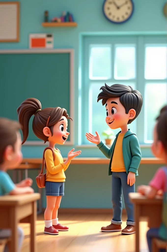 One student standup asking questions teacher ai 3d image cartoon type