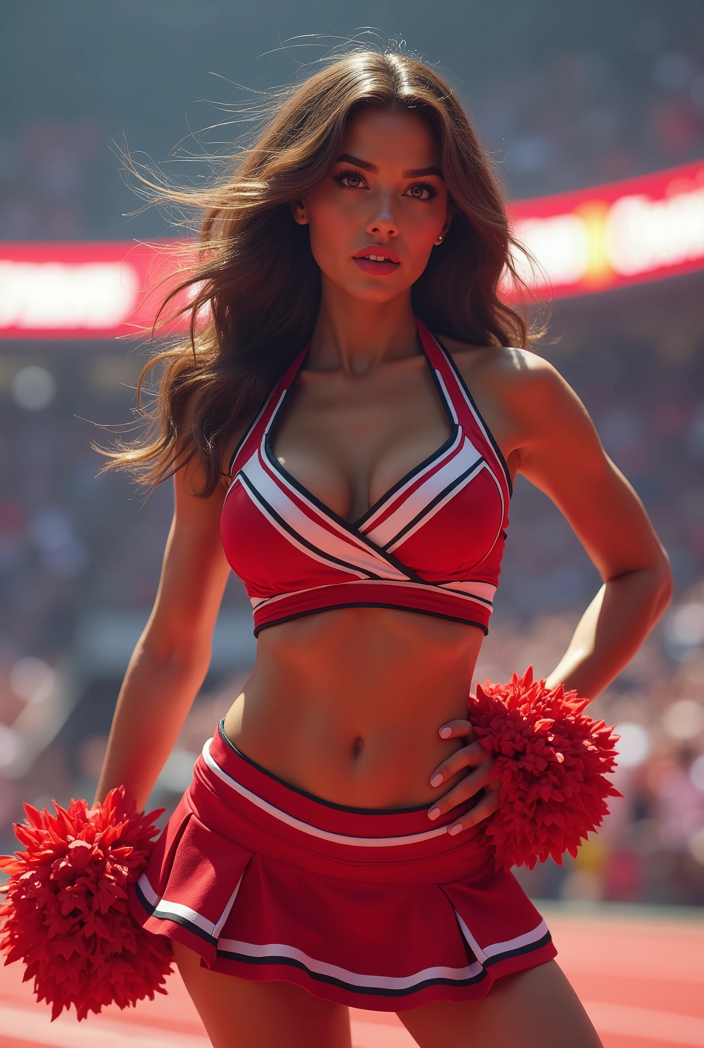 Sexy girl with huge boobswearing cheerleder outfit