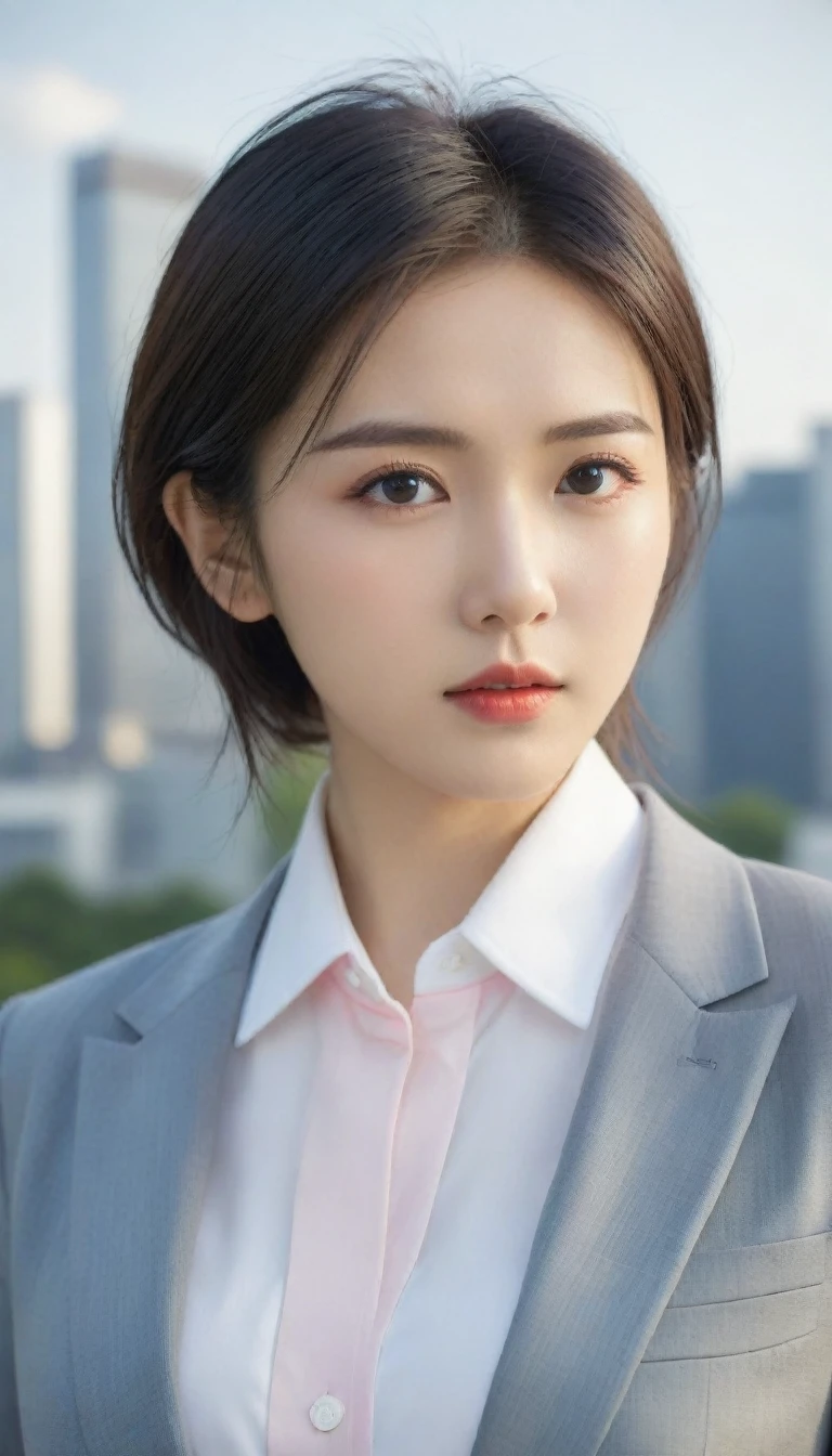 8k, Ultra-high resolution, Highest quality, masterpiece, 三分割法によるphotograph,Surreal, photograph, 1 , (:1.3), cute, cute顔, 細部までBeautiful Eyes, 細かくdetailedに,masterpiece,One Girl:1.2,Japanese women,Female announcer,cowboy shot,glaring,Black short hair,messy hair,from side,(White shirt:1.3),Blazer,Pencil Skirt,Rooftop,white collar,blue sky,Background of skyscrapers,(Beautiful attention to detail),Subtle details, detailedな顔,anger,Attractive eyes,(ポートレートphotograph:1.4),(Photorealistic images:1.4),Fantasy art,(Beautiful Face:1.4),美しくAttractive eyes、Beautiful Eyes,Silver residue,(Tight waist:1.4)、(Beautiful with perfect body proportions:1.4),Pink Lips,profile,(((Ideal body type))),A-cup small breasts :2,、Portraiture:2、Perfect Anatomy、鮮明なdetailed、detailed,Fashion magazine cover,Thin lips,完璧でBeautiful Face ,完璧でcute顔, Skin with attention to detail, Perfect limbs、Narrow waist,Surreal,Light and shadow,sunlight