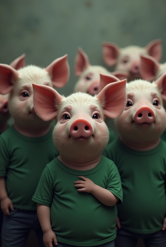 Sad pigs with green shirt and crying
