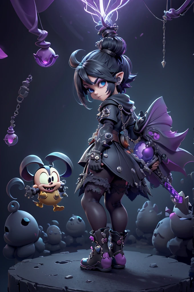 monstros estilos kingdom hearts, baseados em animais,3d style, shadown monster, demons, darkness monster, rayman legends, mickey mouse character style, girl, kingdom hearts, malhas leves e quentinhas, cores frias e alegres, portando espada magica, dark mouse in around, (raytrace)