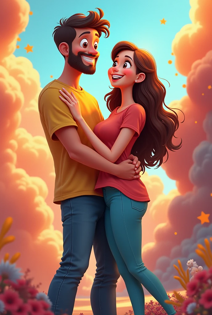 Couple selfie using snap cartoon filter