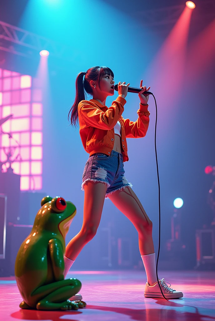 A Korean singing k-pop with a frog