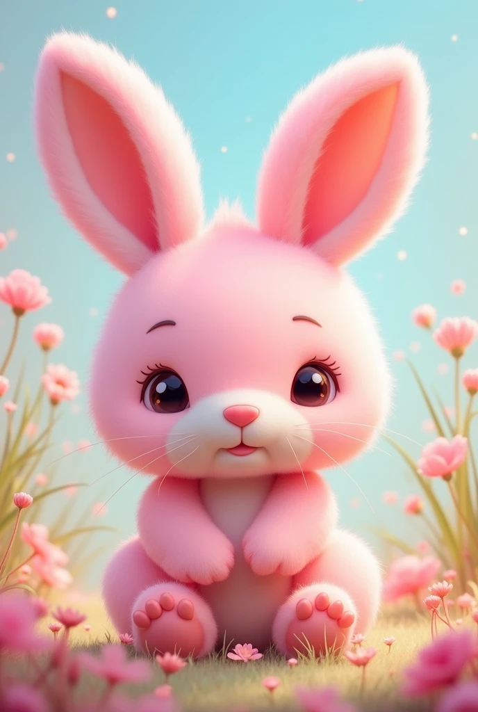 Pink bunny with ears like Cheburashka