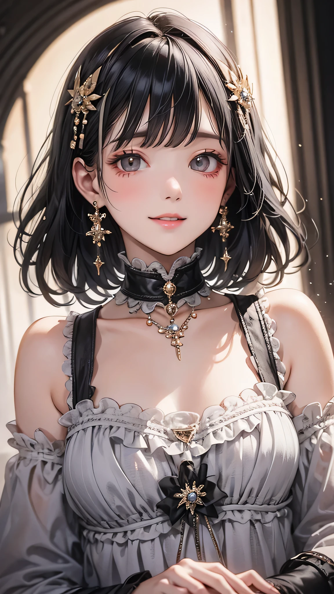 smile, Black Hair, Delicate face, To the audience, masterpiece, Highest quality, Super Fine, Best Shadow , Disney Style, Best lighting , Cinematic Light , White skin color