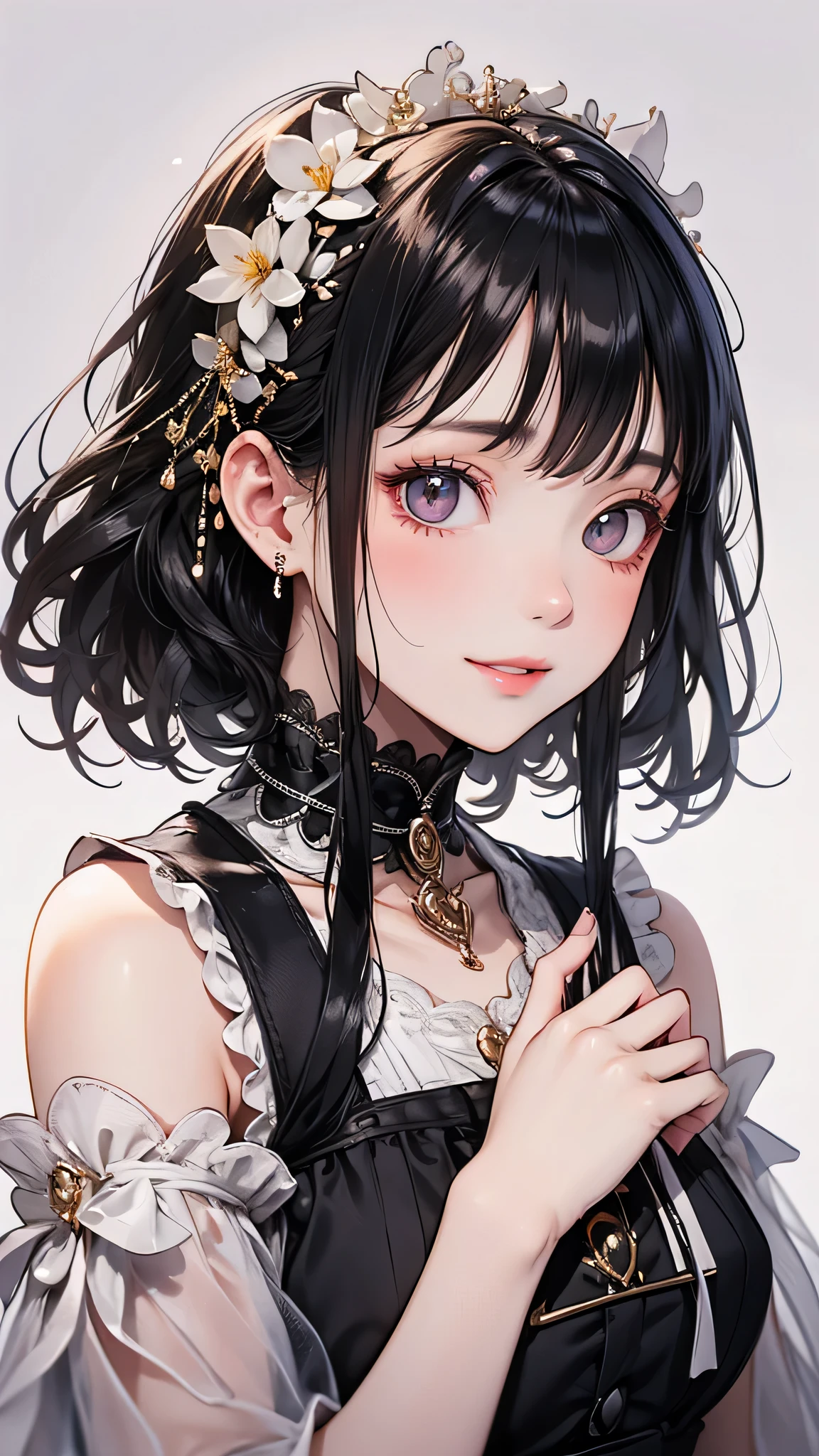 smile, Black Hair, Delicate face, To the audience, masterpiece, Highest quality, Super Fine, Best Shadow , Disney Style, Best lighting , Cinematic Light , White skin color